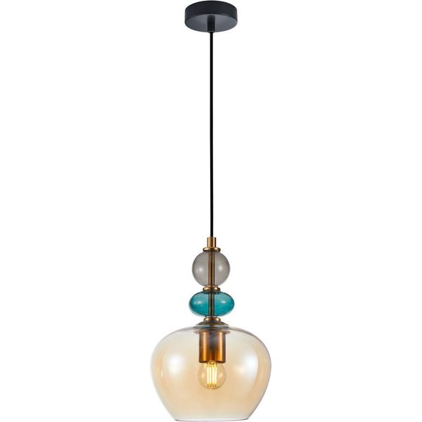 Lampada A Sospensione Decorativa In Vetro Multicolore 1Xe27 40W Busco PND-30263-1A-BRO-AMB Italux-image