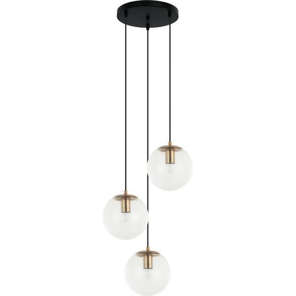 Lampada A Sospensione Decorativa Per Soggiorno Nero-Oro Sfere Rotonde In Vetro Trasparente 3Xe27 40W Sarpo Italux-image