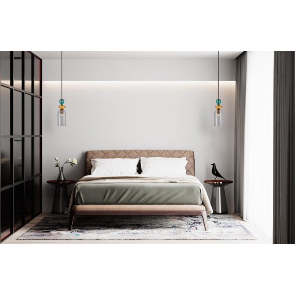 Lampada A Sospensione Decorativa Con Paralume In Vetro Multicolore Per Camera Da Letto Soggiorno 1Xe27 40W Busco Italux-image