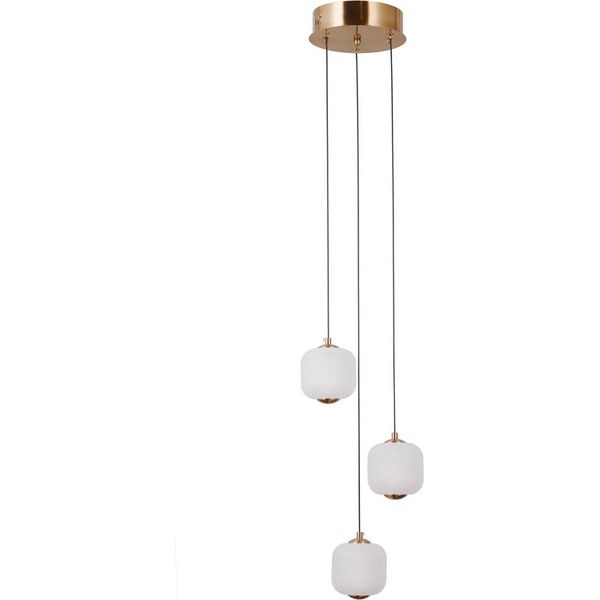 Lampada A Sospensione Decorativa Rotonda In Vetro Opalino Oro Per Soggiorno Colore Caldo Led 8W Ganti Italux-image