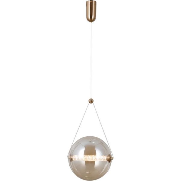 Lampada A Sospensione Moderna Per Cucina Soggiorno Vetro Oro Palla Ambra Colore Caldo Led 12W Rastia Italux-image
