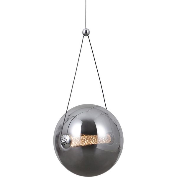 Lampada A Sospensione Moderna Per Cucina Soggiorno Sfera In Vetro Fumé Cromato Colore Caldo Led 12W Rastia Italux-image