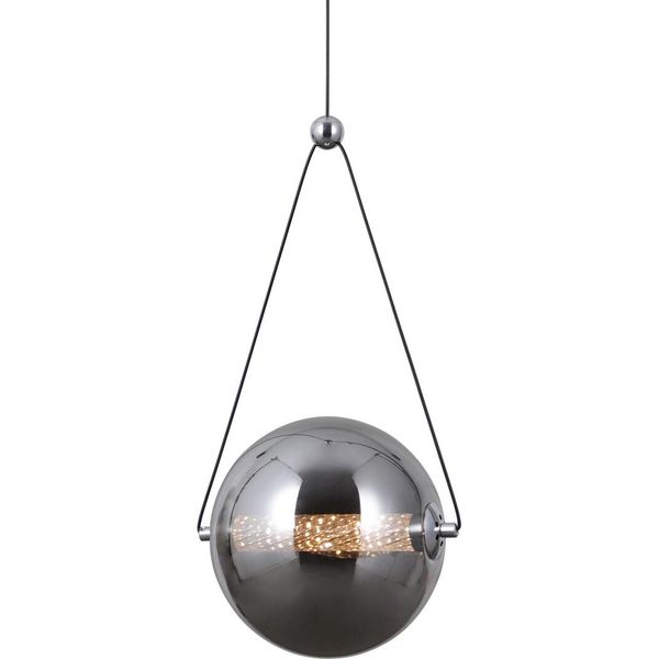 Lampada A Sospensione Moderna Per Soggiorno Cucina Sfera In Vetro Fumé Cromato Colore Caldo Led 9W Rastia Italux-image