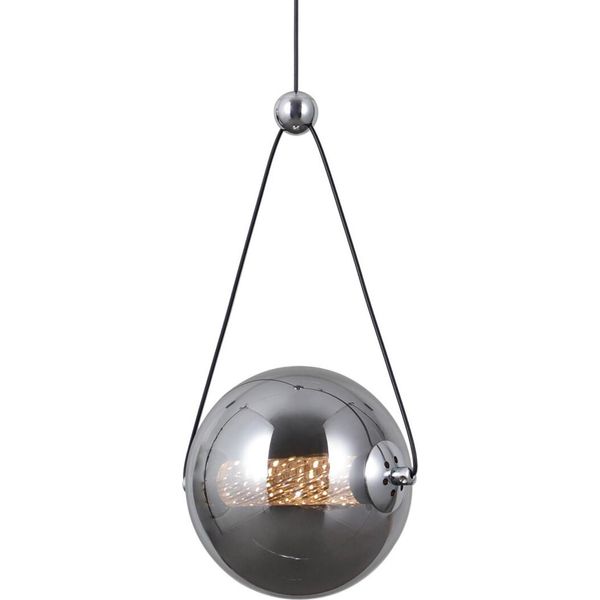 Lampada A Sospensione Moderna Per Cucina Soggiorno Sfera In Vetro Fumé Cromato Colore Caldo Led 6W Rastia Italux-image