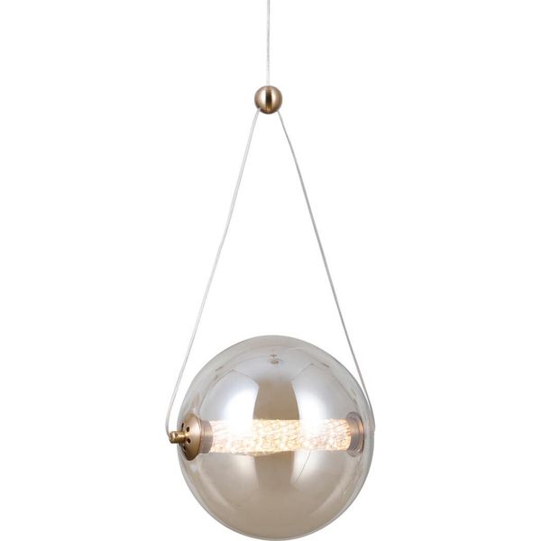 Lampada A Sospensione Moderna Per Cucina Soggiorno Vetro Oro Palla Ambra Colore Caldo Led 9W Rastia Italux-image