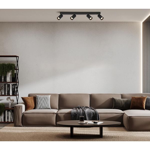 Lampada Da Soffitto A Striscia Nera Quattro Faretti Mobili Per Soggiorno Sala Da Pranzo 4Xgu10 10W Nesto Italux-image