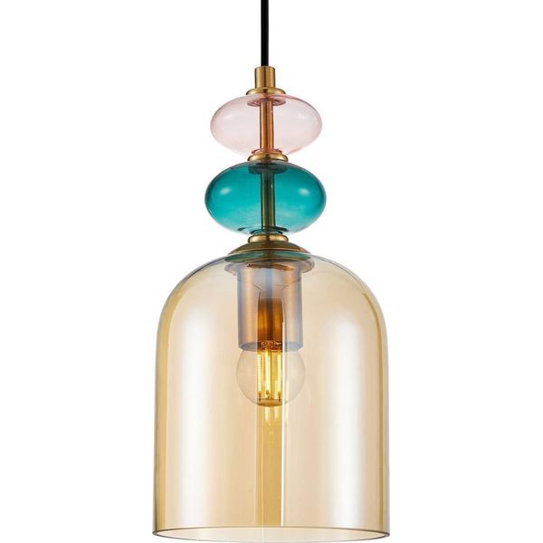 Lampada A Sospensione Decorativa Con Paralume In Vetro Multicolore 1Xe27 40W Busco PND-30263-1B-BRO-AMB Italux-image