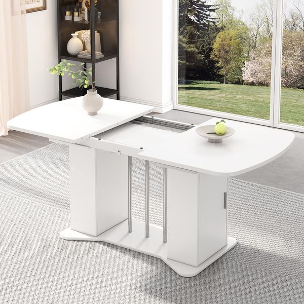 Tavolo Da Pranzo Ovale Flieks Tavolo Da Cucina Con Armadio, Tavolo Da Pranzo Allungabile, Tavolo Da Lavoro Con Piano Allungabile, Bianco, 120/160-image