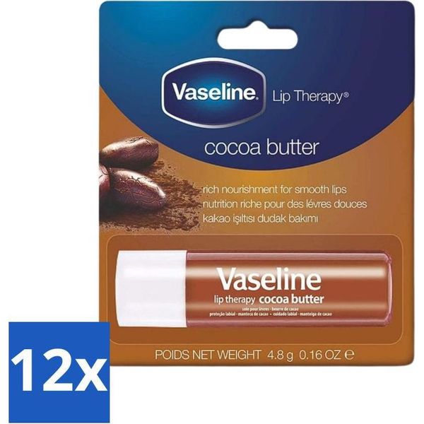 Vaselina - Burro Di Cacao - Stick Per La Terapia Delle Labbra - Lucentezza E Idratazione - 4,8 G - Confezione Risparmio - 12 Pezzi-image
