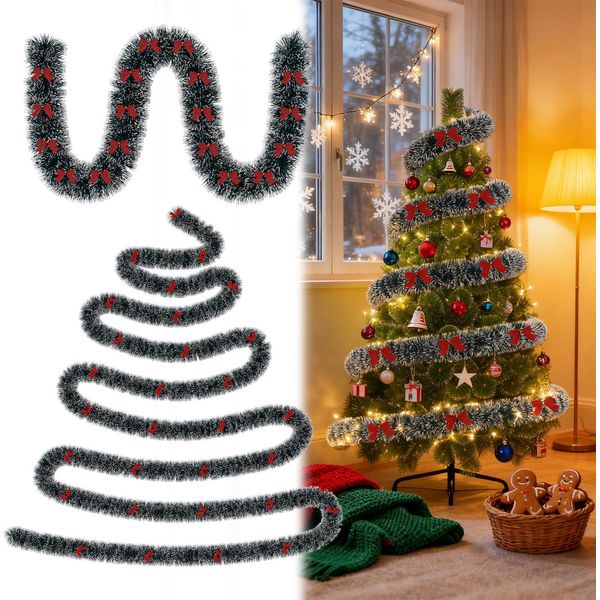 Sessamen-Lp Ghirlanda Di Natale 10M Ghirlanda Di Natale Decorazione Di Natale Abete Ghirlanda Di Natale Albero Di Natale Lucido Decorazione Albero Di Natale Porta Palla Ghirlanda (Verde / Bianco)-image