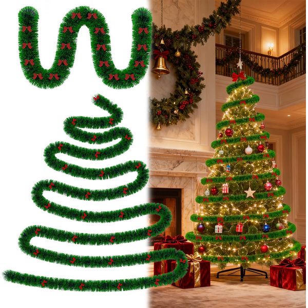 Sessamen-Lp Ghirlanda Di Natale 8M Ghirlanda Di Natale Decorazione Di Natale Abete Ghirlanda Di Natale Albero Di Natale Lucido Decorazione Albero Di Natale Ghirlanda Di Palla Porta (Verde)-image
