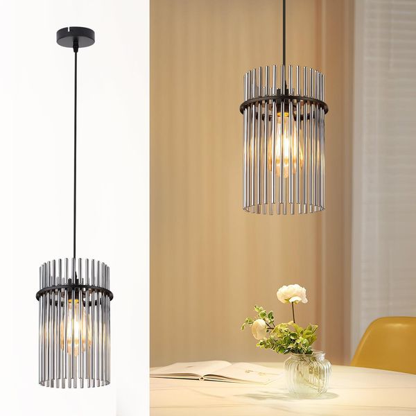 Zmh Lampada A Sospensione Tavolo Da Pranzo Lampada A Sospensione 1 Fiamma - Lampada A Sospensione Nero E27 Lampada Sala Da Pranzo Paralume In Vetro Ø 16 Cm Per Sala Da Pranzo Camera Da Letto Caffè Bar Cucina (Senza Lampadina)-image