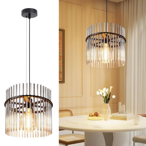 Zmh Lampada A Sospensione Nera Lampada Da Tavolo A Sospensione - Lampada A Sospensione 1 Fiamma E27 Lampada Da Sala Da Pranzo A Sospensione Paralume In Vetro Retrò Ø 30 Cm Per Sala Da Pranzo Camera Da Letto Caffè Bar Cucina (Senza Lampadina)-image