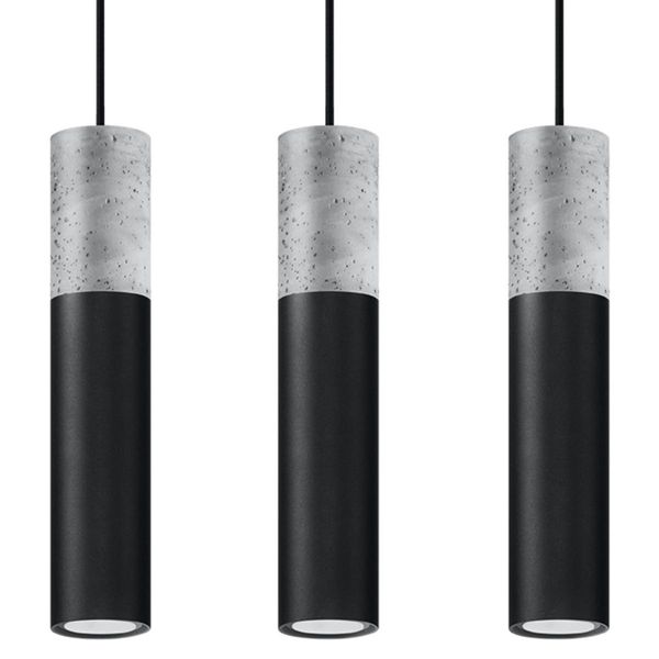 Lampada A Sospensione Borgio 3L Nero 3Xgu10 10W Acciaio/Cemento 90X6X45Cm Sollux Lighting-image
