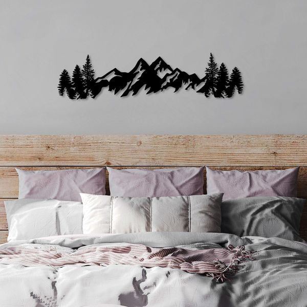 Wallity, Mountain View - 3, Accessorio Decorativo Da Parete In Metallo, 100 % Metallo, Nero, 70 X 18 Cm-image