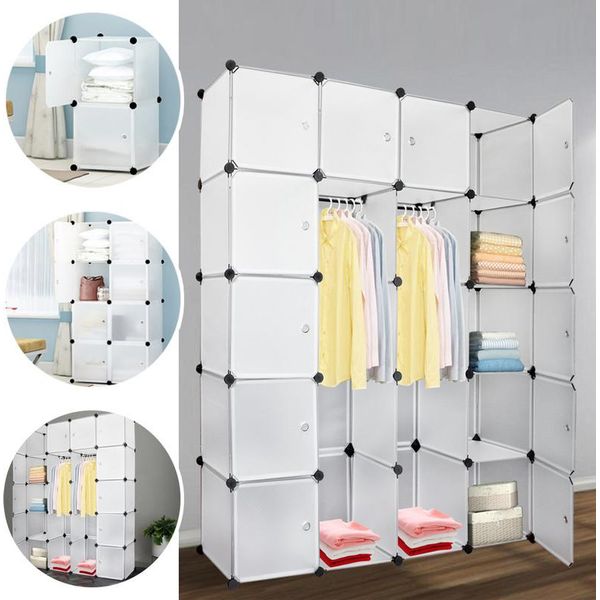 Sistema Di Scaffalatura Armadio Sistema Di Scaffalatura Fai Da Te In Plastica Armadio Sistema Di Scaffalatura Plug-In Sistema Di Scaffalatura Plug-In Con Anta Armadio In Plastica 20 Scatole/Bianco-image