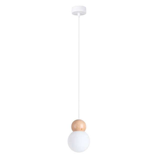 Lampada A Sospensione Pekka 1 Bianco/Legno Naturale 1Xg9 8W Vetro/Legno 124X11X11Cm Sollux Lighting-image