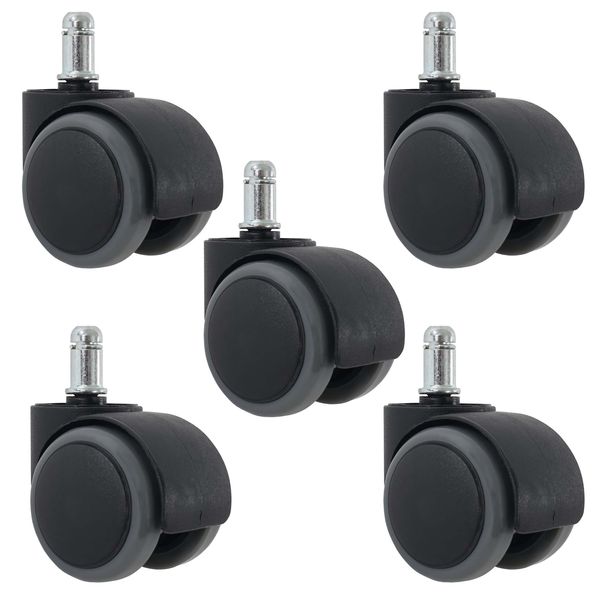 Set Di 5 Rotelle Per Pavimenti Duri HWC-H86, Rotelle Per Sedie Da Ufficio, Portata 150 Kg Ø 11 Mm ~ Grigio-image