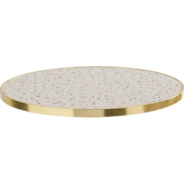 Piano Del Tavolo Rotondo In Terrazzo Con Bordo Dorato 60 Cm - Oviala Montmartre-image
