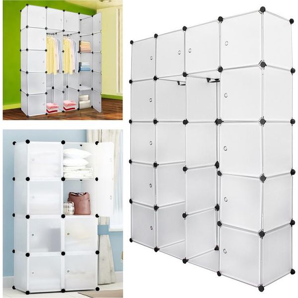 Clanmacy Sistema Di Scaffalatura Guardaroba Fai Da Te Scarpiera 20 Appendiabiti Cubo In Plastica, 142X37X180Cm Bianco-image