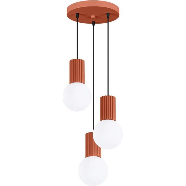 Lampada A Sospensione Halo 3P Rosso Ocra 3Xg9 8W Alluminio/Vetro 125X25X25Cm Sollux Lighting-image