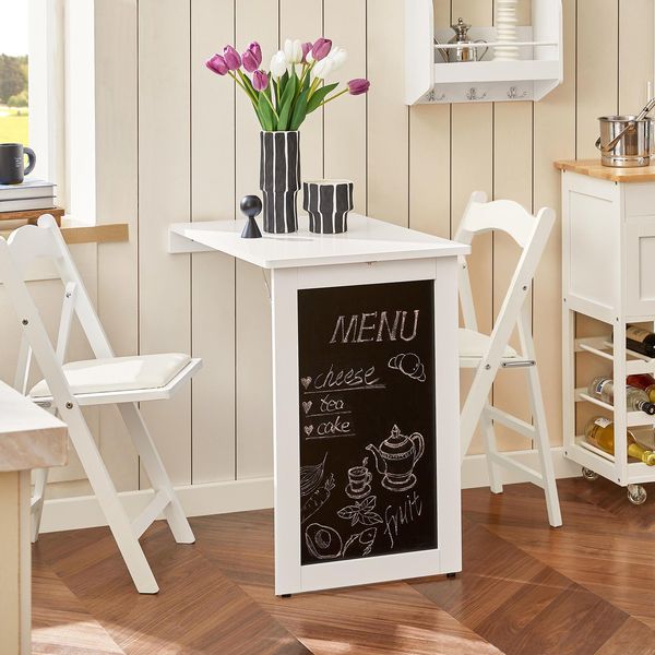 Sobuy Tavolo Pieghevole A Parete Con Anta A Ribalta Tavolo Da Pranzo Pieghevole Con Lavagna Memo Tavolo Pieghevole Salvaspazio Per Cucina E Piccoli Ambienti Bianco 50Cmx75Cmx76Cm FWT20-W-image