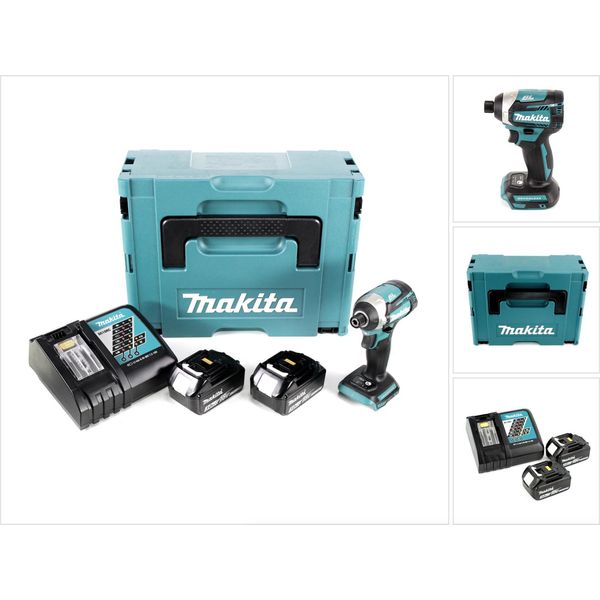 Makita Dtd 154 Rfj 18 V Avvitatore Ad Impulsi A Batteria In Valigetta Makpac + 2X Batterie BL1830 3,0 Ah + Caricatore Rapido DC18RC-image