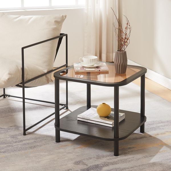 Tavolino 'Latama' Con Ripiano Piano In Vetro Bronzo Tavolo Da Soggiorno 51 X 51 X 45 Cm Quadrato Nero-image