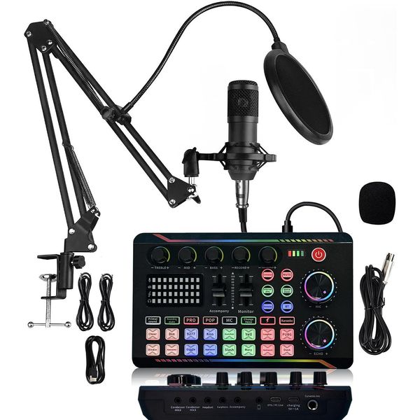 Aiorber Set Di Schede Audio Live Con Microfono, Interfaccia Audio, Usb, Numerosi Effetti, Mixer Per Streaming/Podcast, Nero-image