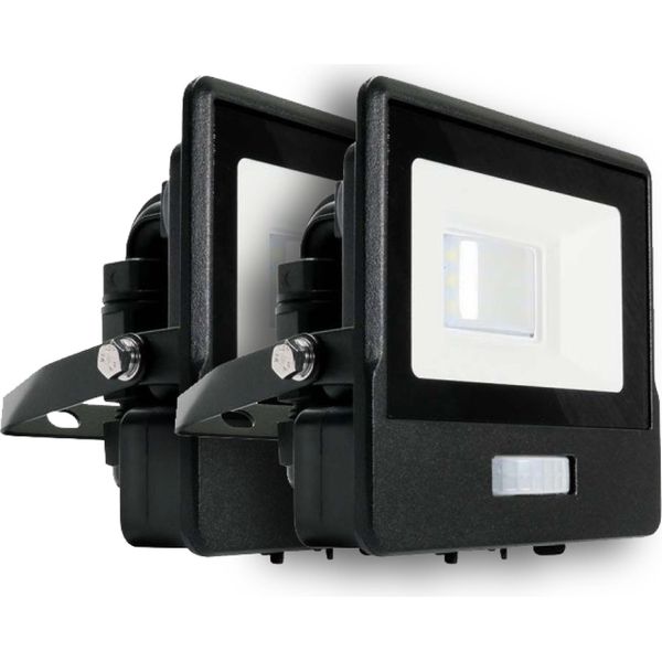 V-TAC Proiettore Led - Samsung - Sensore Pir - Impermeabile IP65 - Nero - 10W - 735 Lumen - 3000 - Confezione Da 2-image
