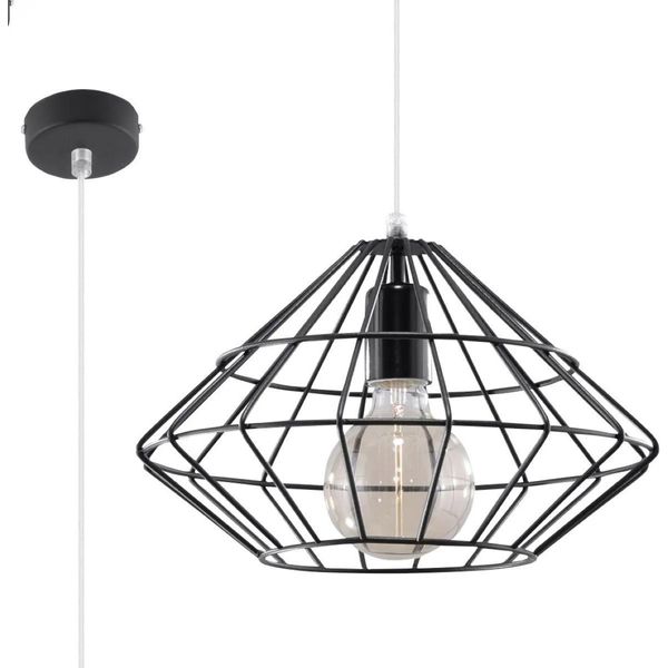 Lampada A Sospensione Umberto Nero 1Xe27 15W Acciaio 120X32X32Cm Sollux Lighting-image