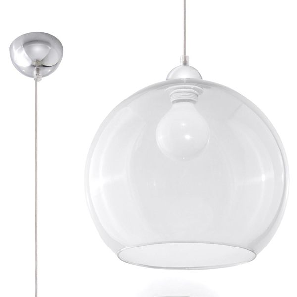 Lampada A Sospensione Ball Trasparente 1Xe27 15W Acciaio/Vetro 120X30X30Cm Sollux Lighting-image