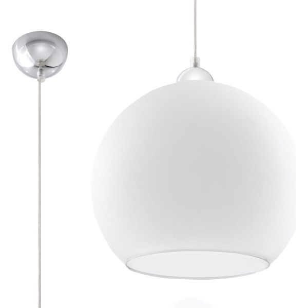 Lampada A Sospensione Ball Bianco 1Xe27 15W Acciaio/Vetro 120X30X30Cm Sollux Lighting-image