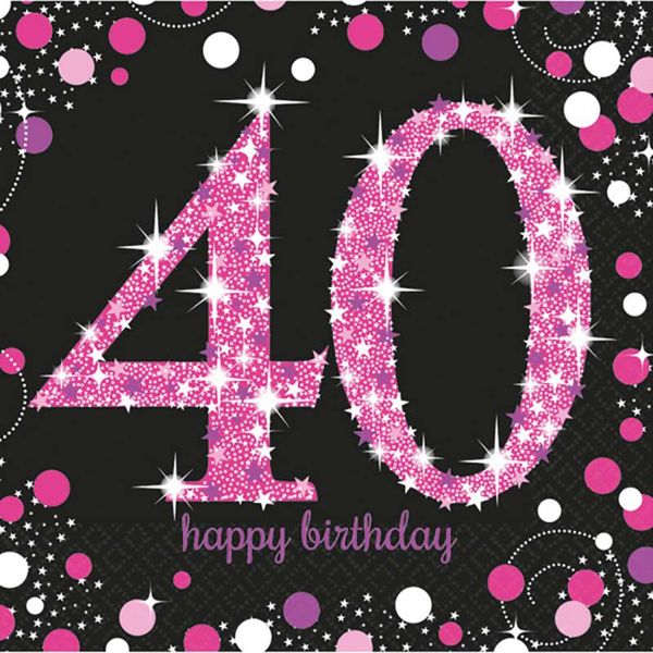 Amscan 9900603 - Servietten Sparkling Celebration 40, 16 StüCk, 33 X 33 Cm, Happy Birthday, Geburtstag-image
