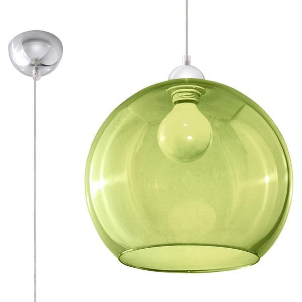 Lampada A Sospensione Ball Verde 1Xe27 15W Acciaio/Vetro 120X30X30Cm Sollux Lighting-image