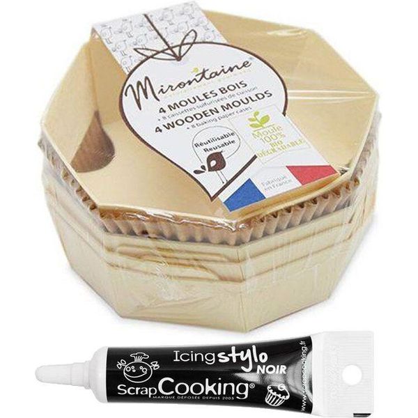 4 Stampi Rotondi In Legno Per Torte + Pennarello Nero Per Glassa-image