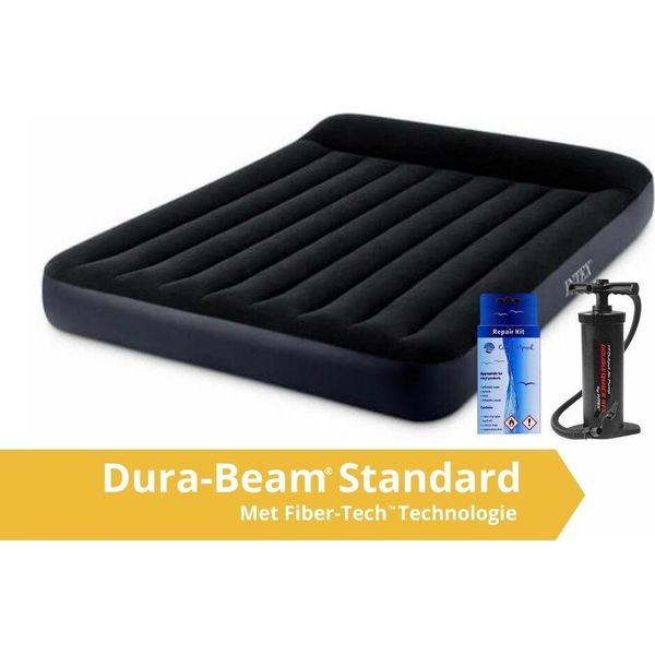 Intex Pillow Rest - Materasso Ad Aria - Doppio - King Size - Con Kit Di Riparazione E Pompa A Mano - 203X183X25 Cm - Pvc - Blu Scuro-image