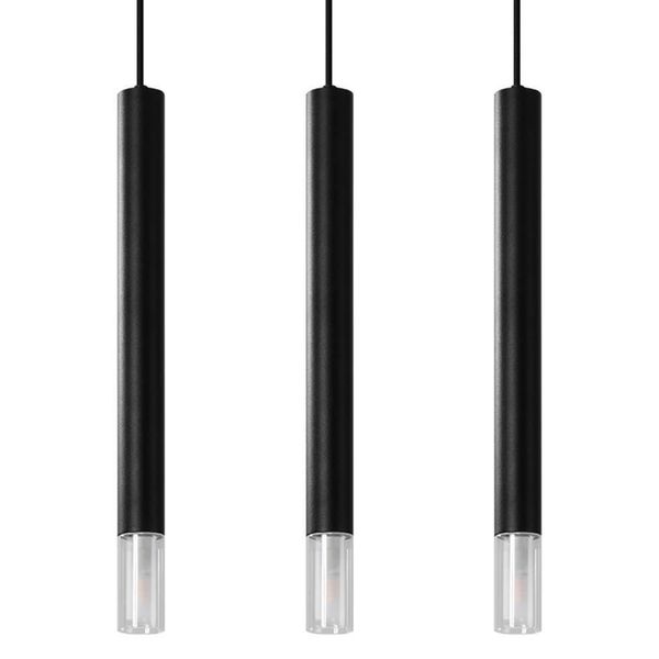 Lampada A Sospensione Wezyr 3 Nero 3Xg9 8W Acciaio/Vetro 120X6X45Cm Sollux Lighting-image