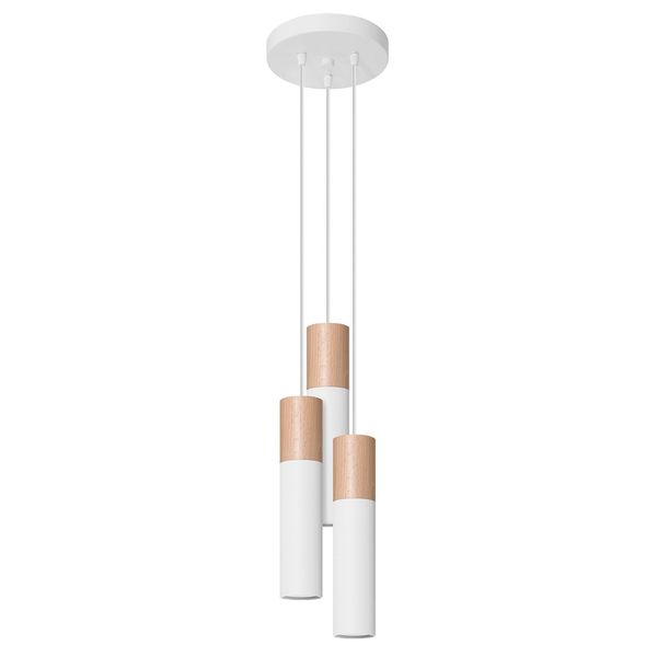 Lampada A Sospensione Pablo 3P Bianco 3Xgu10 10W Acciaio/Legno 100X20X20Cm Sollux Lighting-image