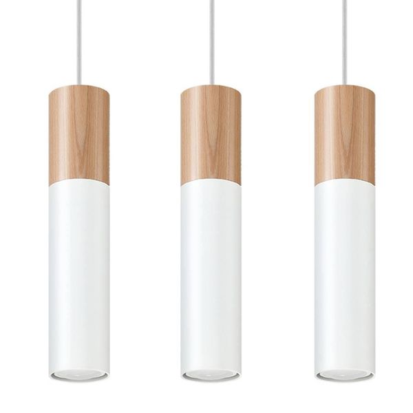 Lampada A Sospensione Pablo 3 Bianco 3Xgu10 10W Acciaio/Legno 90X6X45Cm Sollux Lighting-image