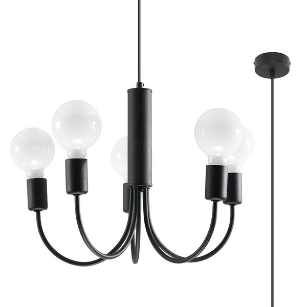 Lampadario Piccolo 5 Nero 5Xe27 15W Acciaio 100X45X45Cm Sollux Lighting-image