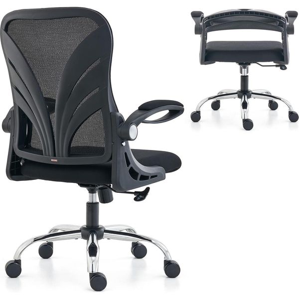 Sedia Da Ufficio Ergonomica Con Schienale Pieghevole, Sedia Da Scrivania Con Poggiatesta 2D, Braccioli Pieghevoli E Supporto Lombare In Rete, Sedia Girevole-image
