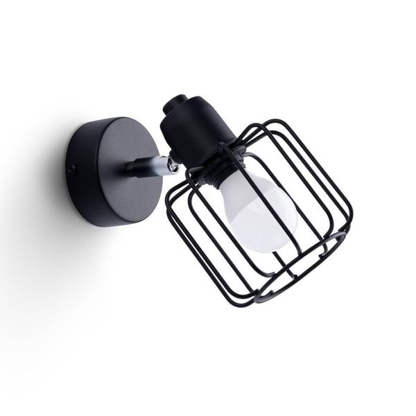 Lampada Da Parete Beluci 1 Nero 1Xe14 10W Acciaio 18X15X14Cm Sollux Lighting-image