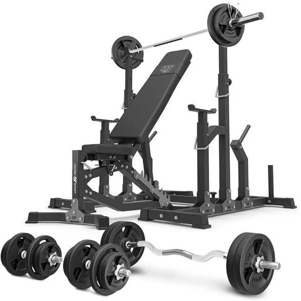 Marbo Sport - Set MS11_2.0_113KG | Panca Pesi Regolabile Bifacciale + Cavalletti Regolabili + Barra E Piatto Pesi 113 Kg-image