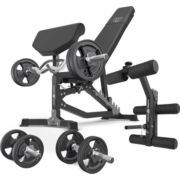 Marbo Sport - Set MS39_2.0_42KG_G | Panca Bifacciale + Banco Curl + Leg Press + Barra E Piastre Gommate 42Kg-image