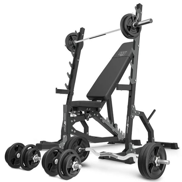 Marbo Sport - Set MS8_2.0_113KG | Panca Pesi Regolabile Bifacciale + Supporto Multilivello (2 Pezzi) + Set Di Barre E Piastre Pesi 113 Kg-image
