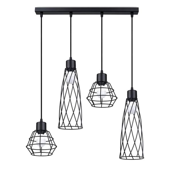 Lampada A Sospensione Suba 4L Nero 4Xe14 10W Acciaio 120X15X58Cm Sollux Lighting-image