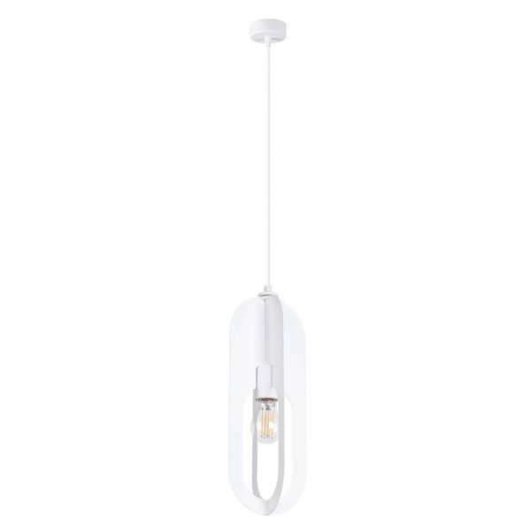 Lampada A Sospensione Nicus 1 Bianco 1Xe27 15W Acciaio 140X11X11Cm Sollux Lighting-image