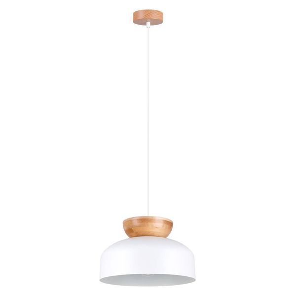 Lampada A Sospensione Marion Bianco 1Xe27 15W Legno/Acciaio 130X29.5X29.5Cm Sollux Lighting-image