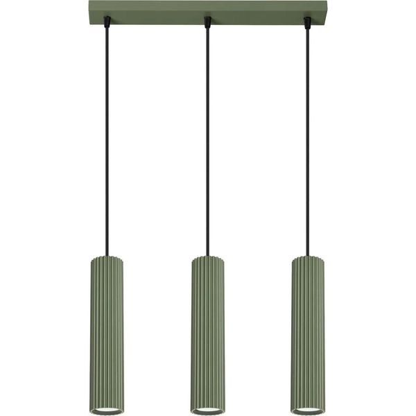Lampada A Sospensione Karbon 3L Verde Oliva 3Xgu10 10W Alluminio 98X6.5X45Cm Sollux Lighting-image